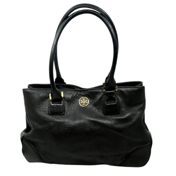 TORY BURCH~Robinson~BLACK PEBBLED LEATHER 3 COMPARTMENT SHOULDER TOTE BAG - Picture 1 of 6